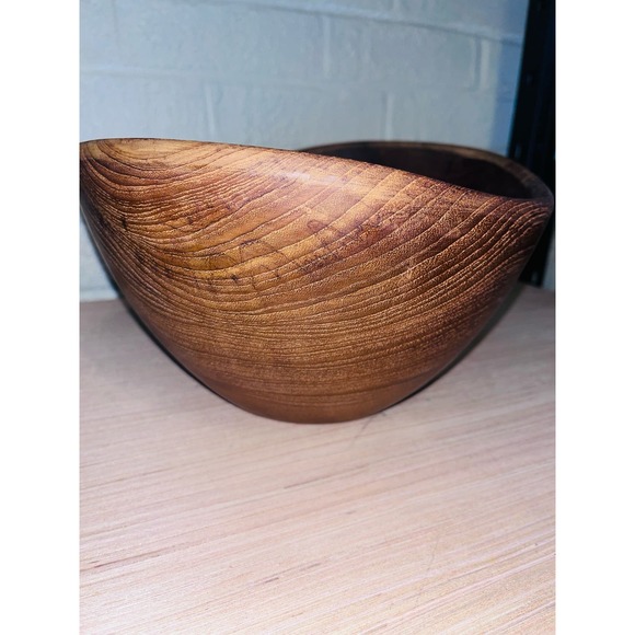 Vintage MCM Heavy Teak Bowl Unique Rounded Deep - Picture 2 of 9